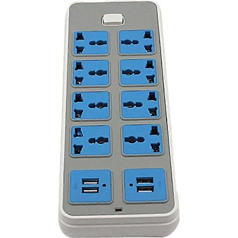 Multiprise avec protection contre les surtensions, 4 ports USB et 8 prises de courant, rallonge de 2 m (6,5 pieds), 3000 W, 10 A, pour la maison et les résidences étudiantes (prise américaine). (1/5)