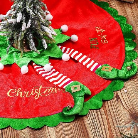 Tapis de sapin de Noël Père Noël rouge et vert de 61 cm avec velours et bonbons - Pieds rayés, décoration idéale pour les fêtes de Noël (1/5)