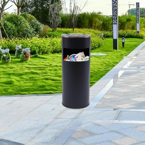 Cenicero de pie para interior y exterior - 30 L - Contenedor extraíble de acero inoxidable - 25 x 62 cm - Negro (1/5)