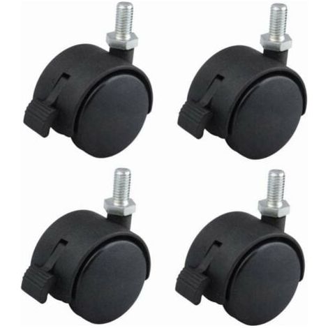4 Pcs roulette de meuble 40mm pivotante avec frein noir nylon fixation par vis M8x15 charge 40kg / roue (1/3)