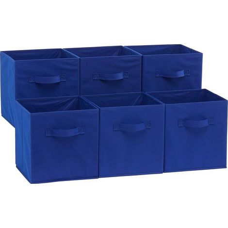 Lot de 6 cubes de rangement pliables en tissu avec poignées, 26,6 x 26,6 x 27,9 cm, Bleu Marine Uni (1/5)
