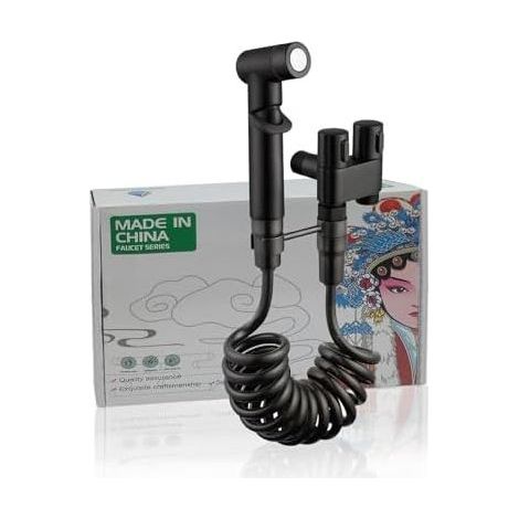 Douchette de Toilette pour Bidet, WC avec Kit Qualité Pulvérisateur Bidet à Main Tuyau Télescopique 2m et Double Vanne Contrôle Noir-t - (1/5)