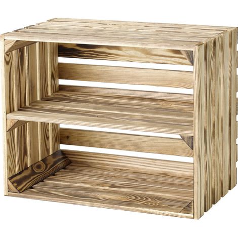 iWerk Holzkiste mit langem Mittelbrett natur/geflammt 50 x 40 x 30 cm Holzkiste