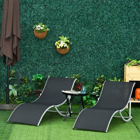 Set aus 2 klappbaren Gartenliegen aus Aluminium und Texteline, 61 x 165 x 63 cm, Schwarz