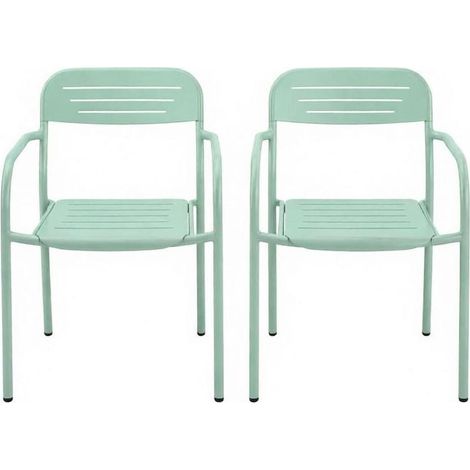 Set de 2 sillas de jardín de metal verde, apilables, con reposabrazos (1/5)