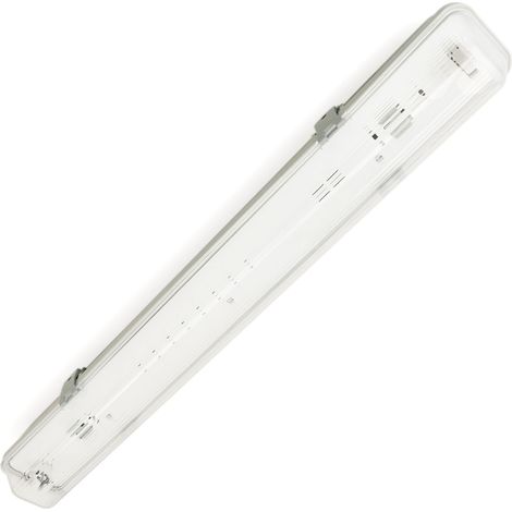 BeMatik - Pantalla estanca para tubo LED 1 x 600 mm con conexión en dos extremos IP65 T8 G13