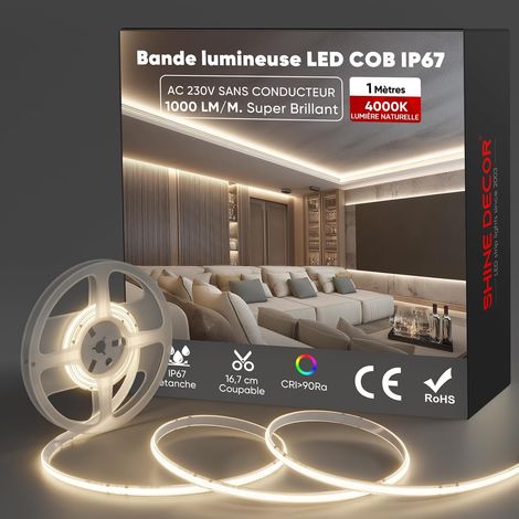 LED Strip Light, AC 220V 230V LED Strip, IP67 Waterproof, 432 LEDs/m Ultra High Brightness LED Strip for Indoor and Outdoor Lighting (Natural White, 1 m) (1/5)