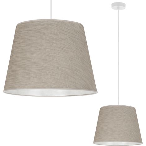 SUSPENSION CÔNE EN LIN BLANC 1 PLATEAU ABAT-JOUR BEIGE L05 38CM
