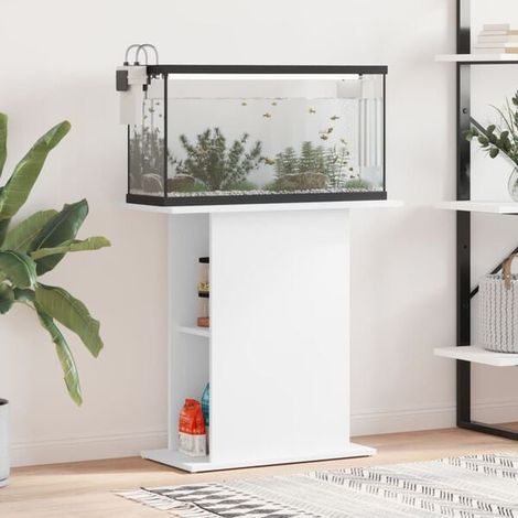 Support d'aquarium blanc, dimensions 75x36x72,5 cm, en bois composite.