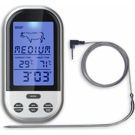 Digitales kabelloses Grillthermometer – Fleischthermometer – Backofen-Thermometer für Grill, Kochen, Braten, Barbecue, Temperaturbereich bis 250 °C – Ofen-Sonde 1 m (1/5)