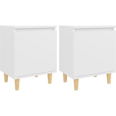 MAISON LA VIE Lot de 2 Tables de chevet Table de nuit - avec pieds en bois Blanc 40x30x50 cm (1/5)