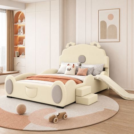 Letto a soppalco per bambini 140x200 cm in PU e MDF beige, facile da montare FloraGrace (1/5)