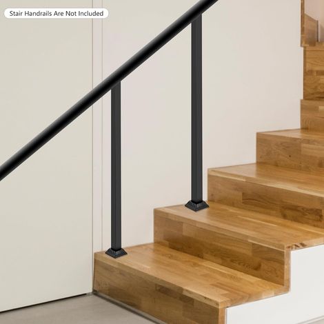 2 Stück schwarzes Deckgeländer-Kit - 38-Zoll-Treppengländer mit rechteckigem Sockel, Außenstützen für Treppen, Treppen, Terrasse und Veranda (38-Zoll) (1/5)