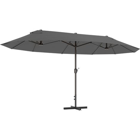 Outsunny sombrilla doble 4,55x2,65 m sombrilla terraza exterior con manivela manual resistente al agua y protección solar gris