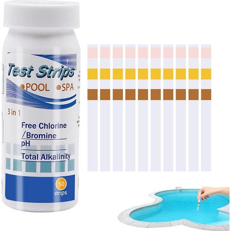 3-in-1-Teststreifen-Set für Spa und Pool 50 Wasserteststreifen für freies Chlor, Brom und pH-Wert (1/5)