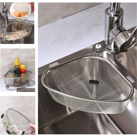 Passoire triangulaire pour évier de cuisine, passoire d'angle pour évier, panier égouttoir multifonctionnel, passoire récupératrice d'aliments en acier inoxydable pour la cuisine (1/5)