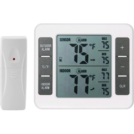 Thermomètre numérique sans fil pour réfrigérateur et congélateur, alarme sonore, capteur intérieur/extérieur, enregistrement des températures min/max (1/5)