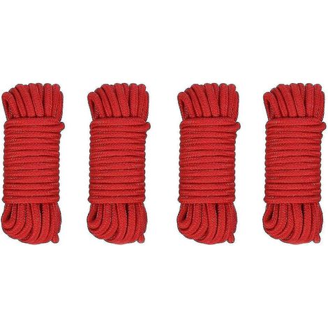Lot de 2 cordes en coton rouge, 8 mm, souples, idéales pour le camping, 10 m / 33 pi (1/3)