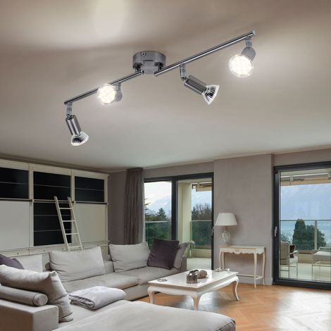 Spot bar LED plafonnier salon plafonnier 4 flammes, métal argenté, 4x 3W 4x 280lm blanc chaud, L 60 cm (1/5)