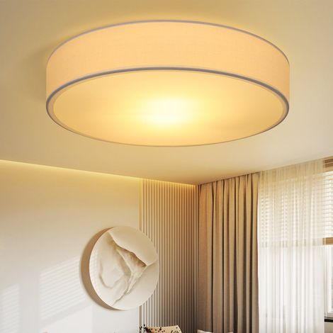 GBLY Plafón textil blanco , plafón de diseño moderno rústico y sobrio, iluminación de oficina, redondo Ø38cm, 2 casquillos E27, suministrado sin bombillas (1/5)
