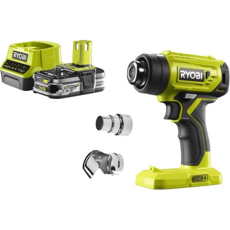 Confezione RYOBI Pistola ad aria calda 18V R18HG-0 - 1 batteria 2.5Ah - 1 caricatore rapido RC18120-125
