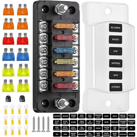 Boîte à fusibles à lames à 6 voies avec bus négatif - ATC/ATO pour bateau, yacht, véhicule, voiture, camping-car, remorque, camion, SUV (1/5)