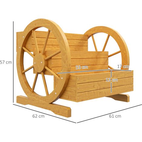 Jardinière à fleurs avec roue de charrette 61 x 62 x 57 cm,résistante aux intempéries,3 étages avec trous de drainage en bois de sapin en teck