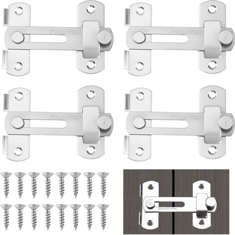 Lot de 4 verrous de porte en acier inoxydable avec verrou pour porte coulissante et verrouillage de porte intérieur/extérieur Verrou coulissant double face, idéal pour portail de jardin, fenêtre (1/5)