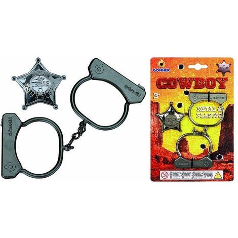 Metallene Cowboy-Handschellen mit Abzeichen