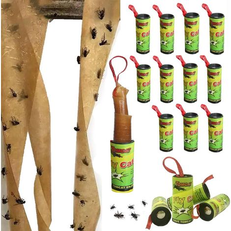 Lot de 16 pièges à mouches pour l'intérieur et l'extérieur, bandes de papier anti-mouches efficaces, ruban adhésif à suspendre (1/5)