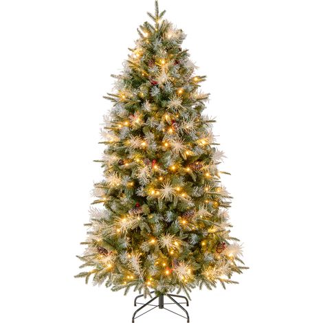 180cm Arbre de Noël Artificiel Pré-Éclairé, Sapin de Noël Articulé avec 806 Pointes de Branches en PE, PVC et PET, 270 Lumières LED, 8 Modes (1/5)