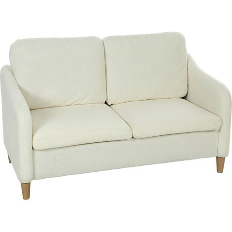 137 x 69 x 82 cm, crème, 2 coussins amovibles lavables, pieds eucalyptus, accoudoirs, Sherpa respirant, pour salon, Canapé 2 places (1/5)