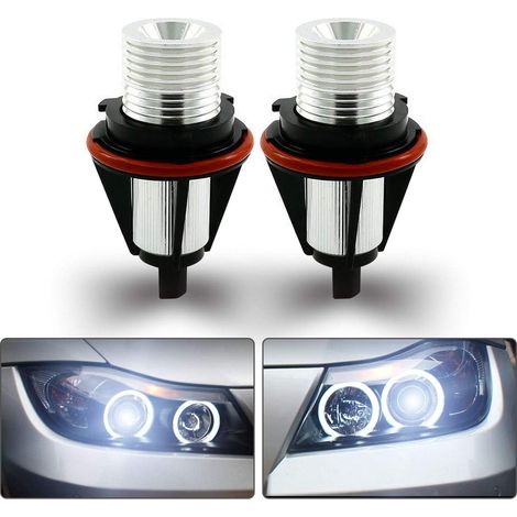 2 pièces 1000LM Angel Eyes lumière voiture ampoule Led Halo anneau marqueur 5W 6000K blanc pour BMW E39 E60 E53 E63 E64 (blanc) (1/4)