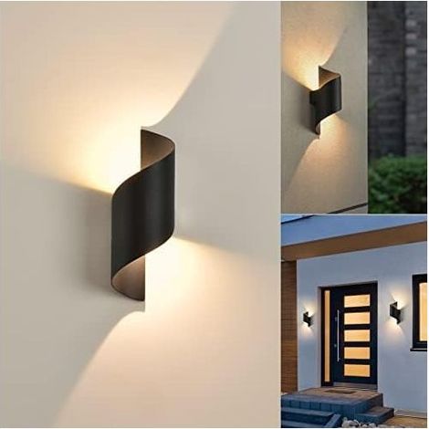 LED Applique Murale intérieur/Extérieur,10W 3000K blanc chaud Lampe,Moderne Up Down Luminaire,Éclairage Etanche IP65,Spirale Métal pour Bar,Chambre à Coucher,Noir [Classe énergétique F] (1/3)