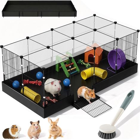 Enclos Lapin Interieur, Parc Lapin Enclos Cochon D'inde avec Couvercle et Revêtement de Sol Imperméable Cage pour Petits Animaux avec Triple Mesures de Sécurité Crochets en Un Clic,122CM x 60CM x 40CM (1/5)