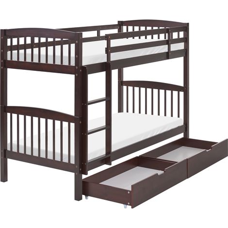 Litera de madera oscura de pino 90 x 200 cm listones escalera cajones habitación infantil Revin (1/5)