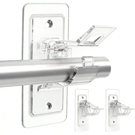 Lot de 2 Support de Tringle à Rideaux Sans Percage Fixation Autocollante Forte avec Vis pour Salle de Bain Cuisine Salon Commode Chambre Rideau Armoire