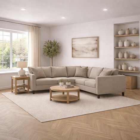 Ecksofa Kale Stoff Creme - fünf Personen