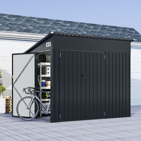235 x 174 cm Abri de Stockage Verrouillable à Triple Porte avec Toit en Pente Rangement en Acier Galvanisé pour Outils et Vélos Gris Foncé (1/3)