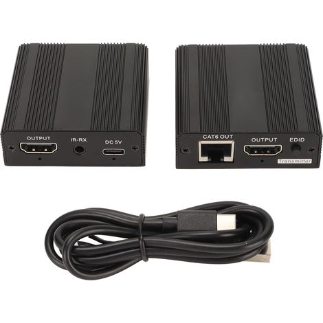Rallonge réseau de 70 m (229 pi) avec interface multimédia HD, 5 V, 2 A, 1080p, 60 Hz, affichage simultané sur deux écrans, plug and play. (1/5)