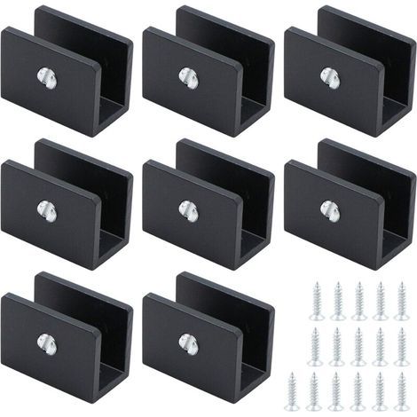Pinces à verre pour verre, 8 pièces, carrées, en acier inoxydable, pour surfaces planes de 8 à 10 mm, pour surfaces planes et miroir, noir (1/5)