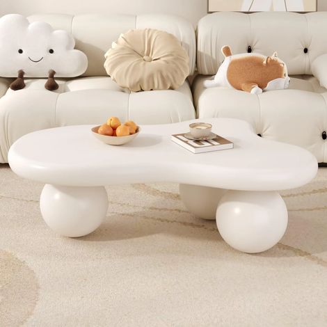 Weißer Couchtisch im Wolkenstil mit LED-Beleuchtung – 16 Farben wählbar, Coffee Table, Wolkenform-Design, Rundbein-Design, stilvolles Highlight für modernes Wohnzimmer und Kinderzimmer (1/5)