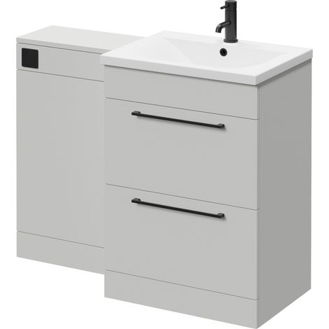 Napoli 460 Gloss Grey Pearl 1100mm 2 Drawer Vanity Unit Toilet Suite with Glide Basin - 1100mm - Matt Black 320mm HandleWithout Kingston Toilet Pan