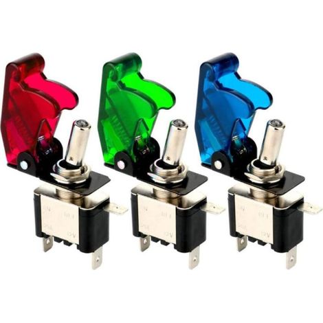 3pcs Interrupteur à Bascule DC12V 24V 20A,avec Capuchon Étanche+LED(Rouge,Vert,Bleue),SPST Métal Interrupteur à Levier,on/Off 2 Positions 3 Broches,Utilisé pour la Voiture Auto Camion Bateau (1/5)