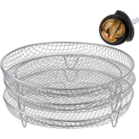 Accessoires pour friteuse à air chaud de 19,8 cm (7,8 po), 3 grilles empilables, compatibles avec Instant Vortex, Nuwave Airfryer et Ninja Foodi Grill, grille multicouche en acier inoxydable 304, pa (1/5)