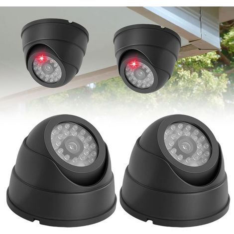 Lot de 2 caméras de surveillance factice d'extérieur CCTV avec lumière LED rouge clignotante, caméra de surveillance factice pour intérieur et extérieur, noir (1/5)