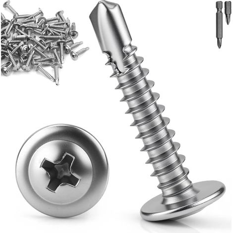 Vis Autoforeuse Metal M4,2x13 mm, 80 Pièces Vis Autoforeuse Inox 410 Vise Autoperforante Ronde Phillips à Tête Fraisée pour Bois Tôle Aluminium Plastique (1/5)