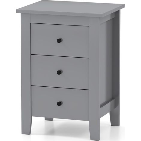 COSTWAY Bedside Table Wooden Nightstand End Side Table w/3 Drawers-Grey (1/5)