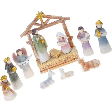 Ensemble de crèche Miniature avec la Sainte Famille et l ' âne, Sculpture de Noël en résine, décoration de Table, décoration de Maison de Vacances, Sculptures de crèche de Noël (1/5)