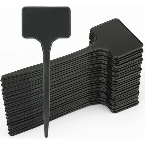 Packung mit 50 starren Kunststoff-Gartenetiketten für Pflanzen, schwarze Markierungen